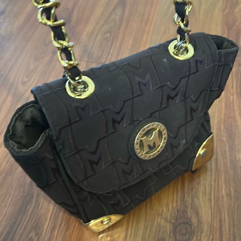 Brown and gold Metropole small handbag with chain
